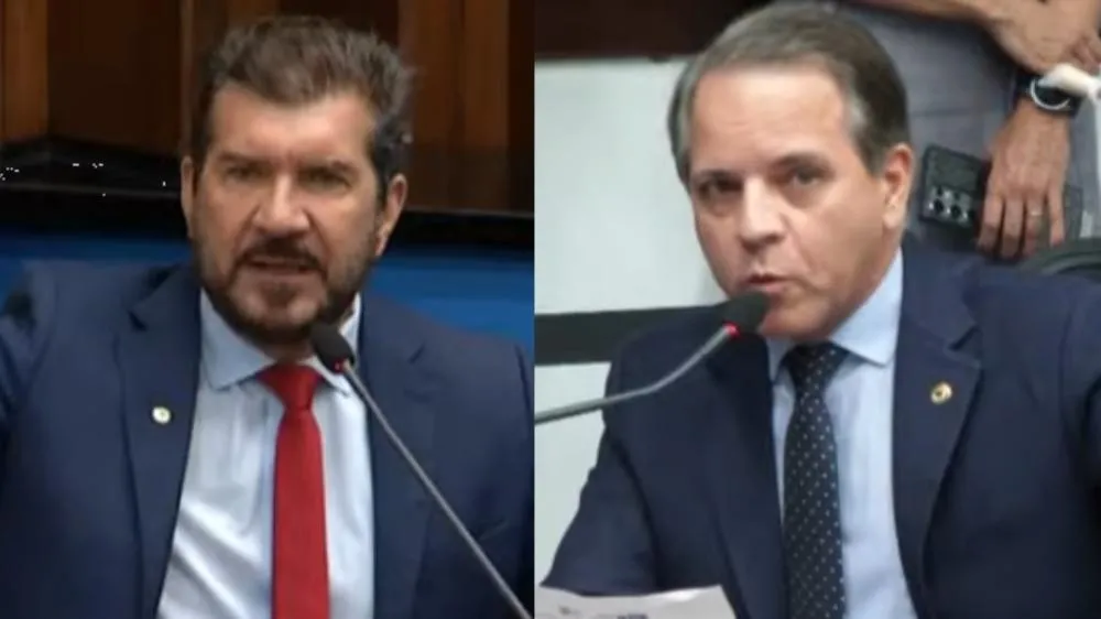 Pedro Kemp e Coronel David protagonizaram confronto na sessão ao defenderem seus candidatos à Presidência. (Foto: Reprodução/Alems)